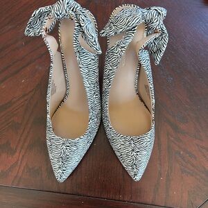 Zebra Print Pointed Toe Tie-Ankle Flats - Women